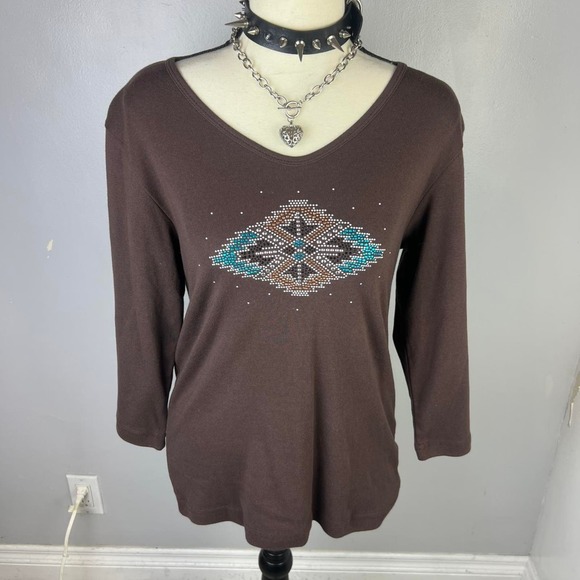 Brown boho embellished top - Picture 1 of 4